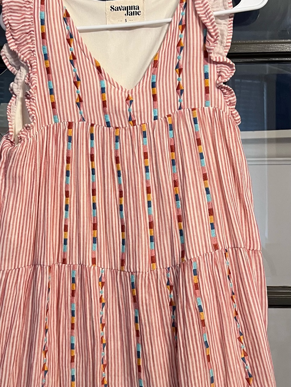 Savanna Jane Pink Striped Embroidered Sundress